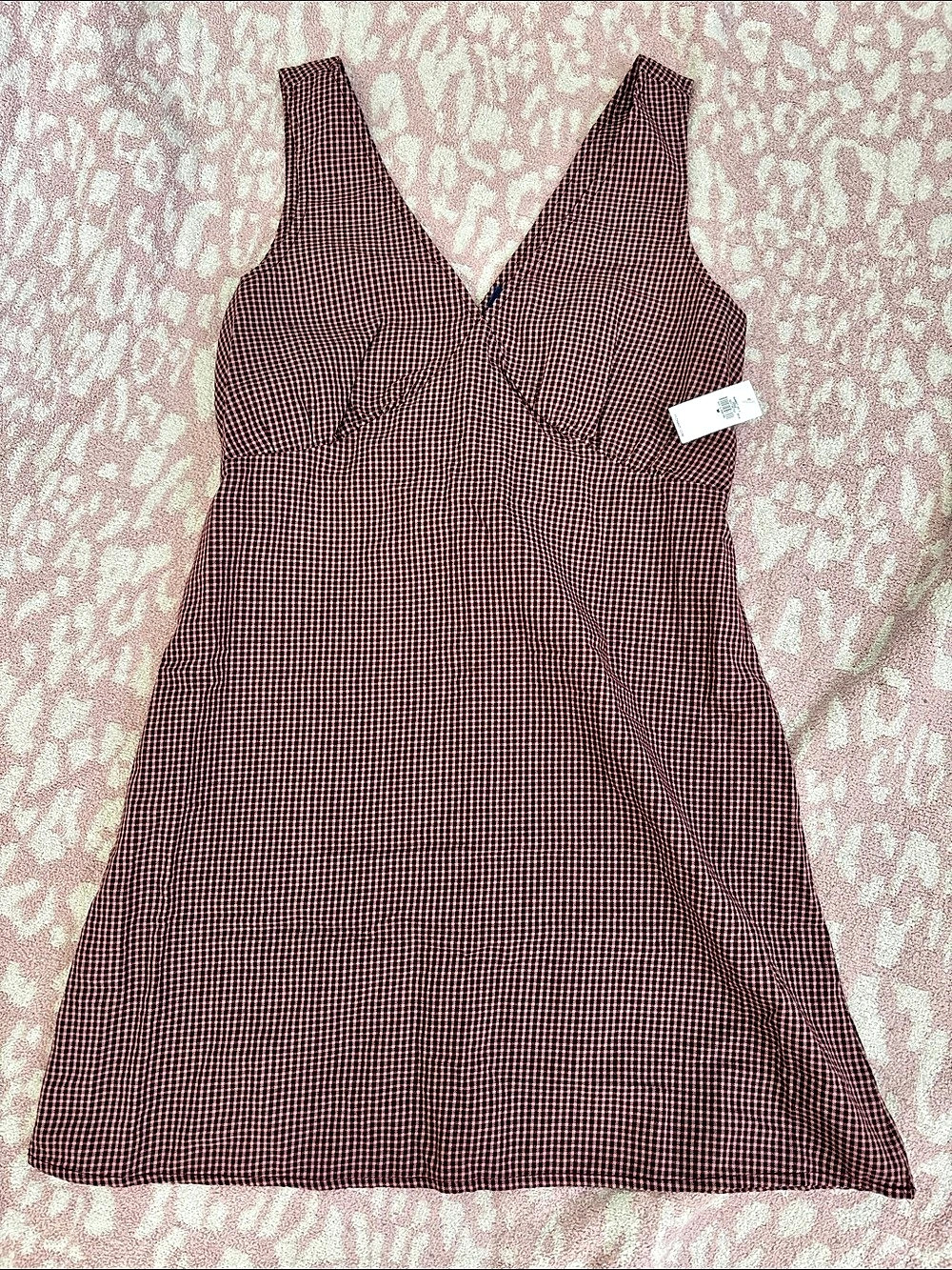 Old Navy Sleeveless A-Line Mini Dress Gingham Mini Dress Brown & Pink Size